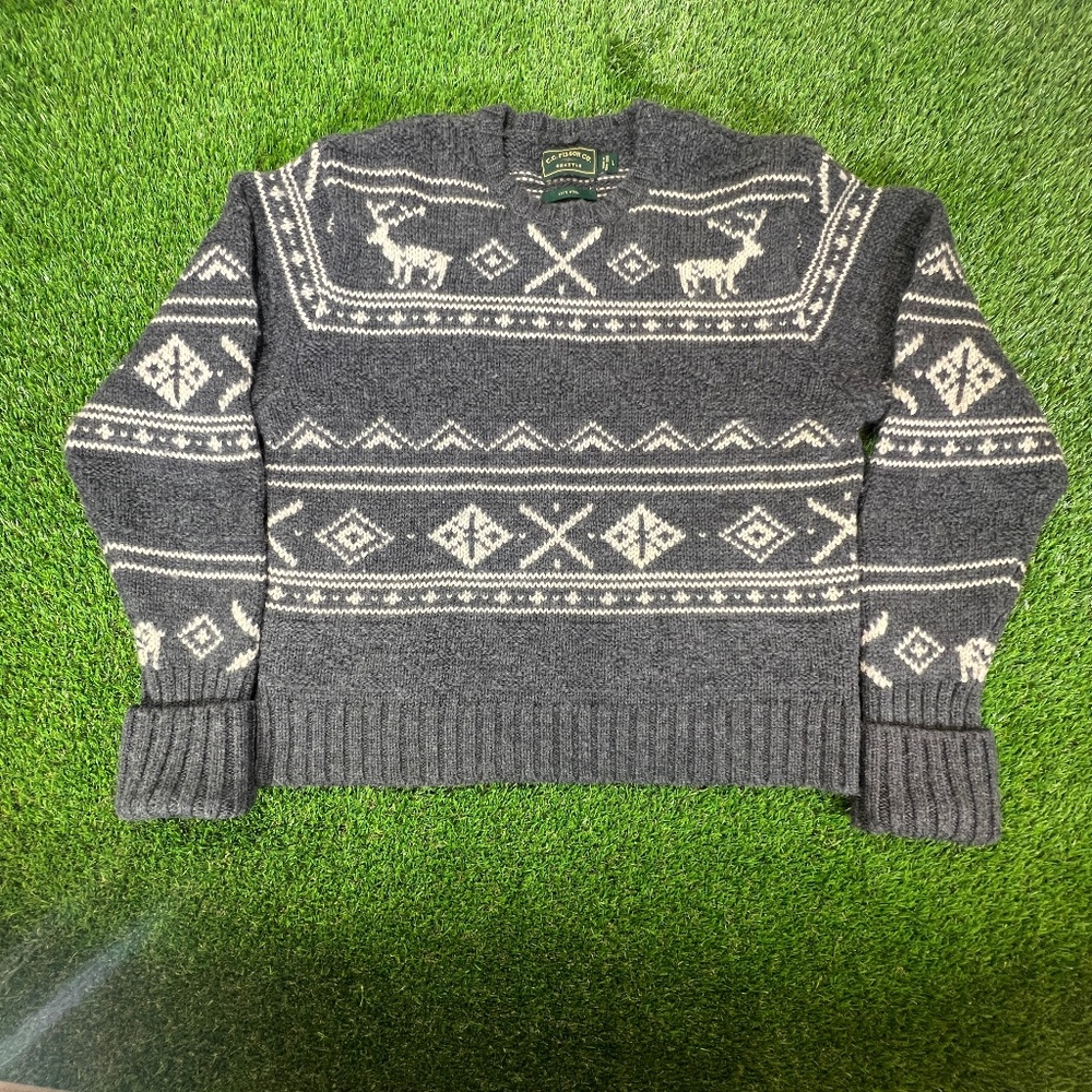 Vintage Filson Wool Sweater Mens L Gray Reindeer Buck Thick Heavy